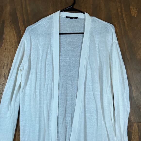 Ann Taylor Womens Sweater White Open Front Sheer Cardigan Normcore Medium - Picture 2 of 11